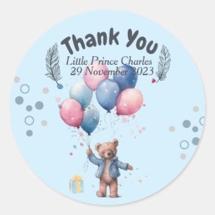 Personalised Round Circle Birthday Bear Balloons Classic Round Sticker