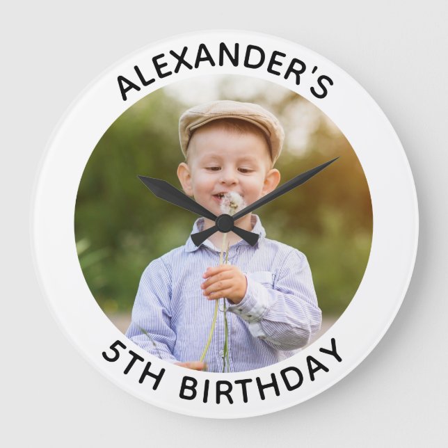 Personalised Round Family Birthday Photo Large Clock (Front)
