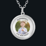 Personalised Round Family Birthday Photo Silver Plated Necklace<br><div class="desc">Create your own personalised white border photo keepsake necklace to remember for your child's special birthday. Customise the solid white background colour or the black text colour to match your photo. If you change the font type or size, you can fine tune the curvature of the text in small increments....</div>