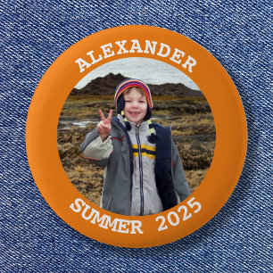Personalised Round Family Photo Bright Orange 6 Cm Round Badge