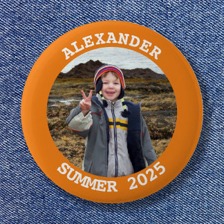 Personalised Round Family Photo Bright Orange 6 Cm Round Badge
