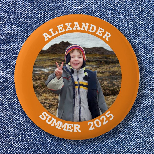 Personalised Round Family Photo Bright Orange 6 Cm Round Badge (Personalized Round Family Photo Bright Orange Button)