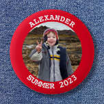 Personalised Round Family Photo Bright Red 6 Cm Round Badge<br><div class="desc">Create your own personalised bright red border round framed photo button. You can customise the solid background colour. If you change the all caps style or font face, you can change the curvature of the text in small increments if needed. Sample family photo taken at the site of a popular...</div>