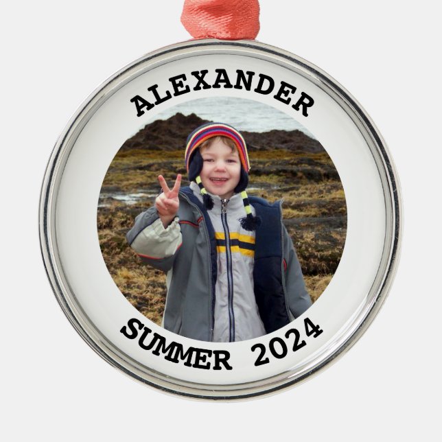 Personalised Round Family Photo Metal Tree Decoration (Front)