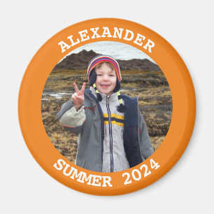 Personalised Round Family Photo Orange Magnet
