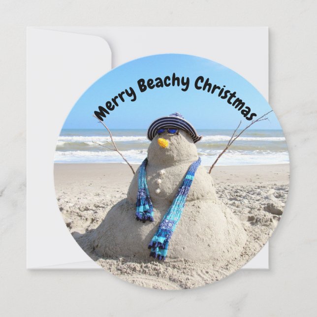 Personalised Round Florida Snowman Beach Christmas Holiday Card (Front)