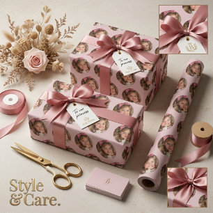 Personalised Round Image Pattern Soft Warm Blush Wrapping Paper