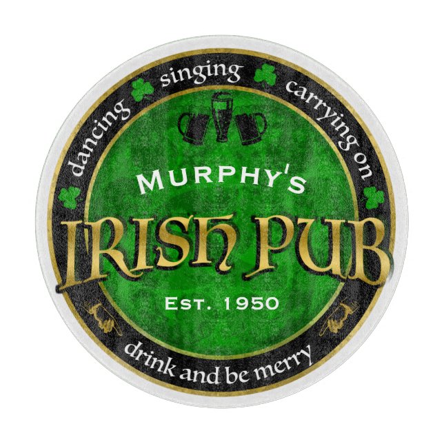 Personalised, Round Irish Pub Logo Cutting Board (Front)