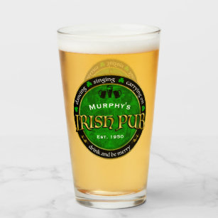Personalised, Round Irish Pub Logo Glass
