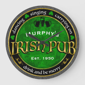 Personalised, Round Irish Pub Logo Large Clock