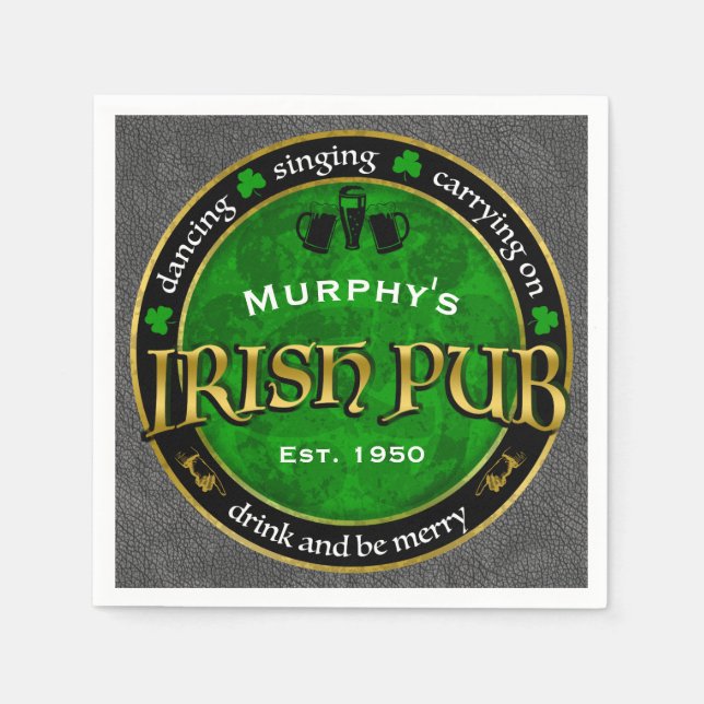 Personalised, Round Irish Pub Logo Napkin (Front)