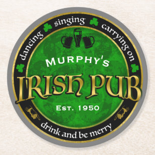 Personalised, Round Irish Pub Logo Round Paper Coaster
