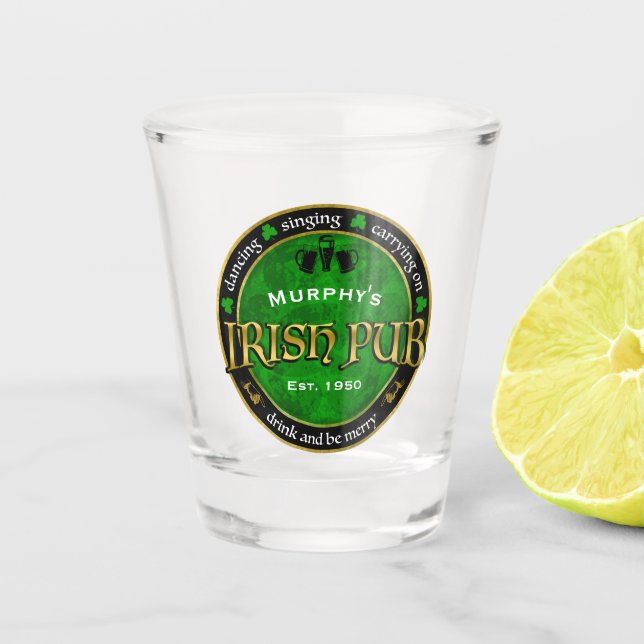 Personalised, Round Irish Pub Logo Shot Glass (Front)