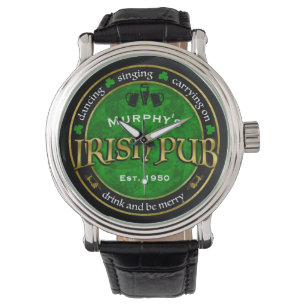 Personalised, Round Irish Pub Logo Watch