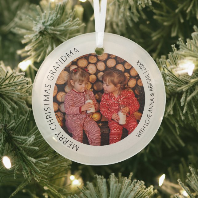 Personalised Round Photo Christmas Glass Tree Decoration (Insitu)