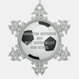 Personalised Round Soccer Ball Sports Snowflake Pewter Christmas Ornament