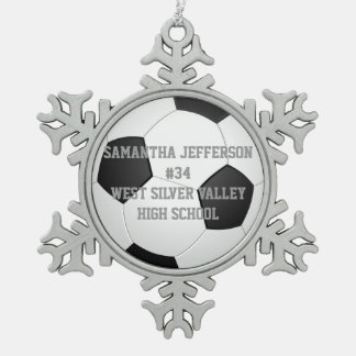 Personalised Round Soccer Ball Sports Snowflake Pewter Christmas Ornament