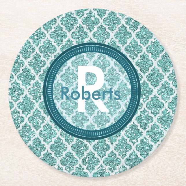 Personalised Round Teal Coasters (Front)