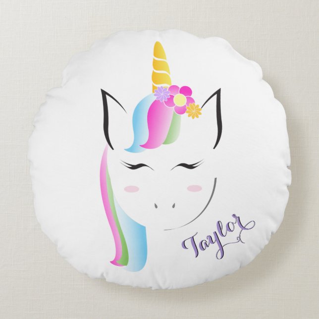 Personalised Round Unicorn Pillow (Front)