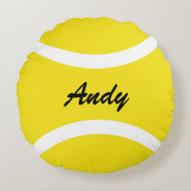 Personalised round yellow tennis ball throw pillow