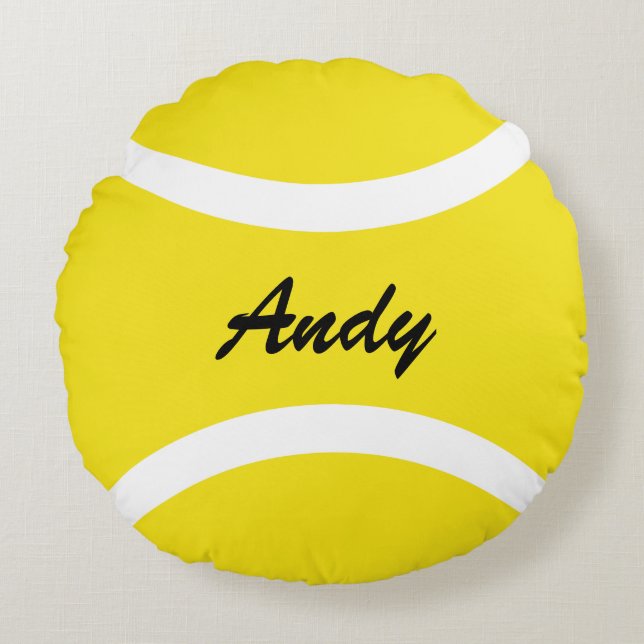 Personalised round yellow tennis ball throw pillow (Front)