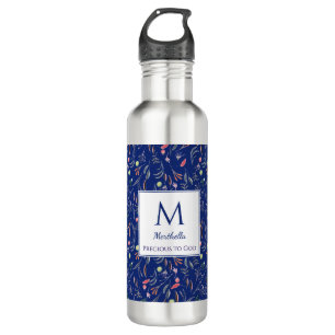 Personalised ROYAL BLUE Floral Monogram 710 Ml Water Bottle