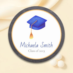 Personalised Royal Blue Graduation Cap Classic Round Sticker