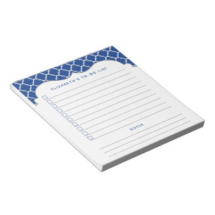 Personalised Royal Blue Quatrefoil To-Do List Notepad