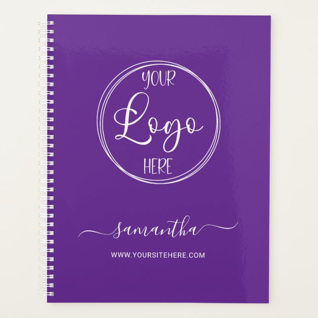 Personalised Royal Purple and White Business Logo Planner (Front)