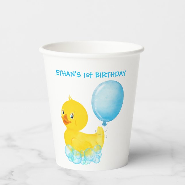 Personalised Rubber Ducky Boy Paper Cup (Front)
