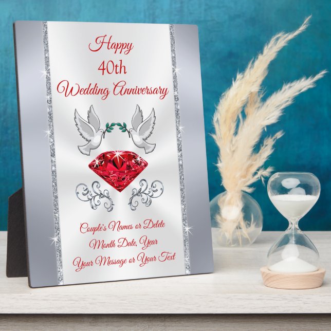 Personalised Ruby 40 year Anniversary Gift Ideas Plaque (Side)