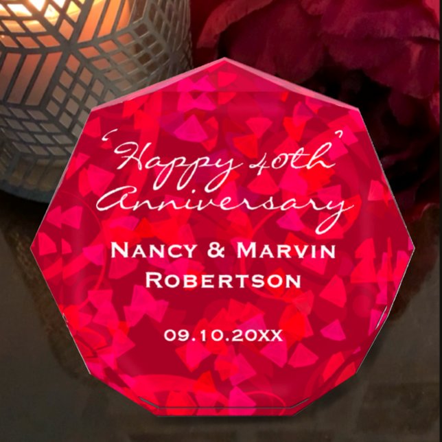 Personalised Ruby 40th Anniversary Keepsake Gift Photo Block (Add couples names and anniversary date to create a ruby red 40th anniversary keepsake gift
)