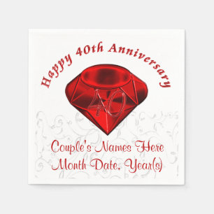 Personalised Ruby 40th Anniversary Napkins