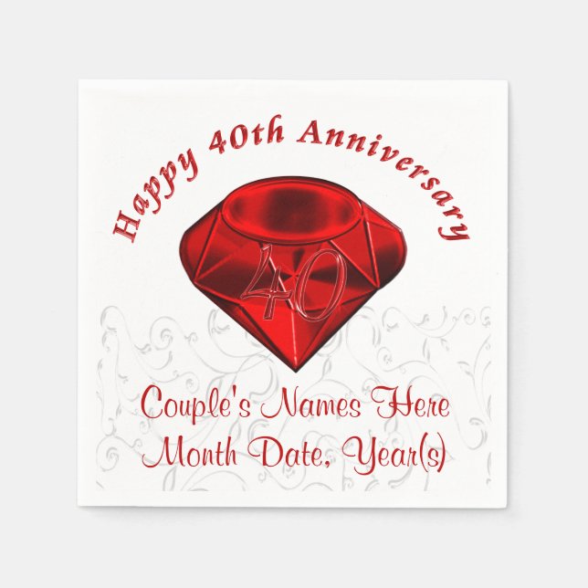 Personalised Ruby 40th Anniversary Napkins (Front)