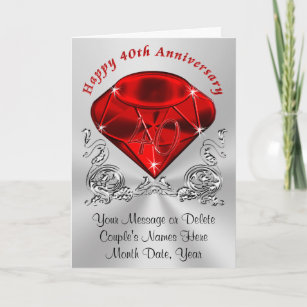 Personalised Ruby Anniversary Cards with YOUR TEXT