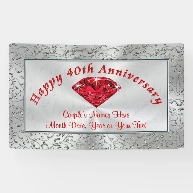 Personalised Ruby Happy 40th Anniversary Banners (Horizontal)