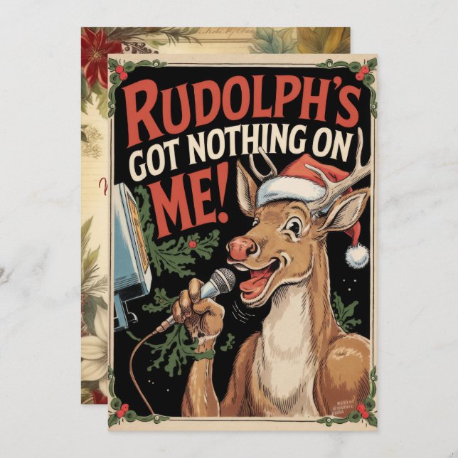 Personalised Rudolph Has Nothing Funny Vintage  Holiday Card (Front/Back)