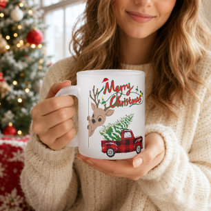 Personalised Rudolph Merry Christmas Vintage Truck Frosted Glass Coffee Mug