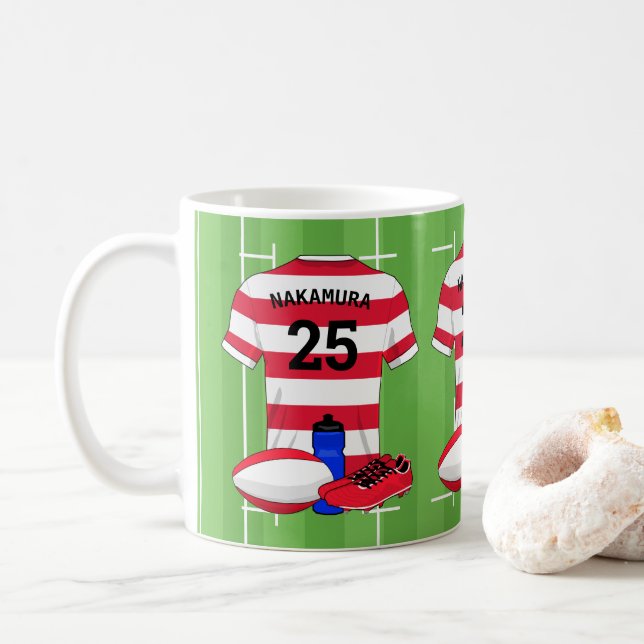 Personalised Rugby fan hoops 2 Coffee Mug (With Donut)