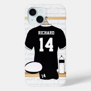 Personalised Rugby Jersey Black and White iPhone 15 Case