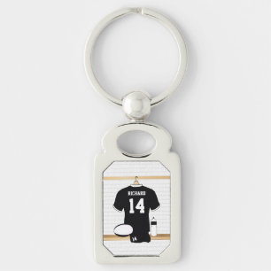 Personalised Rugby Jersey Black and White Key Ring