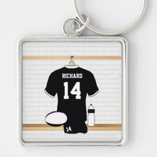 Personalised Rugby Jersey Black and White Key Ring