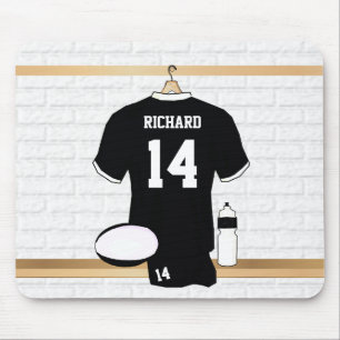 Personalised Rugby Jersey Black and White Mouse Mat