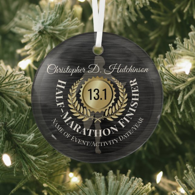 Personalised Runner 13.1 Half Marathon Keepsake Glass Tree Decoration (Insitu)