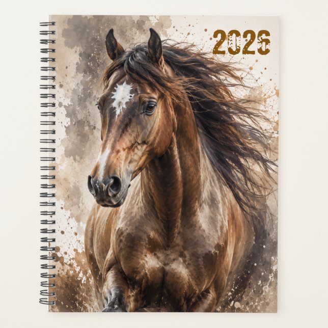 Personalised Running Dark Bay Horse Daily Planner (Front)