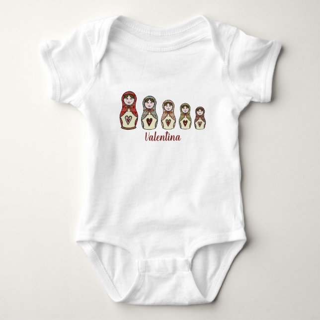 Personalised Russian Doll Matryoshka Baby Bodysuit (Front)