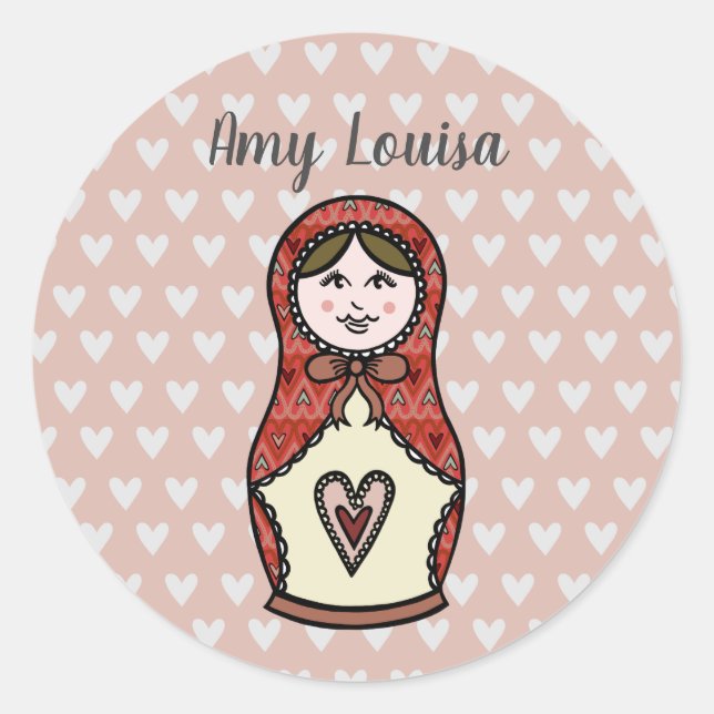 Personalised Russian Doll Matryoshka Classic Round Sticker (Front)