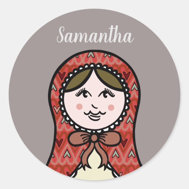 Personalised Russian Doll Matryoshka Classic Round Sticker (Front)