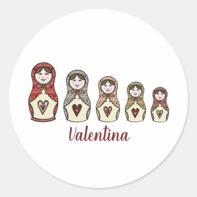 Personalised Russian Doll Matryoshka Classic Round Sticker (Front)