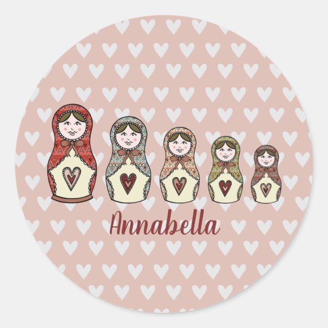 Personalised Russian Doll Matryoshka Classic Round Sticker (Front)